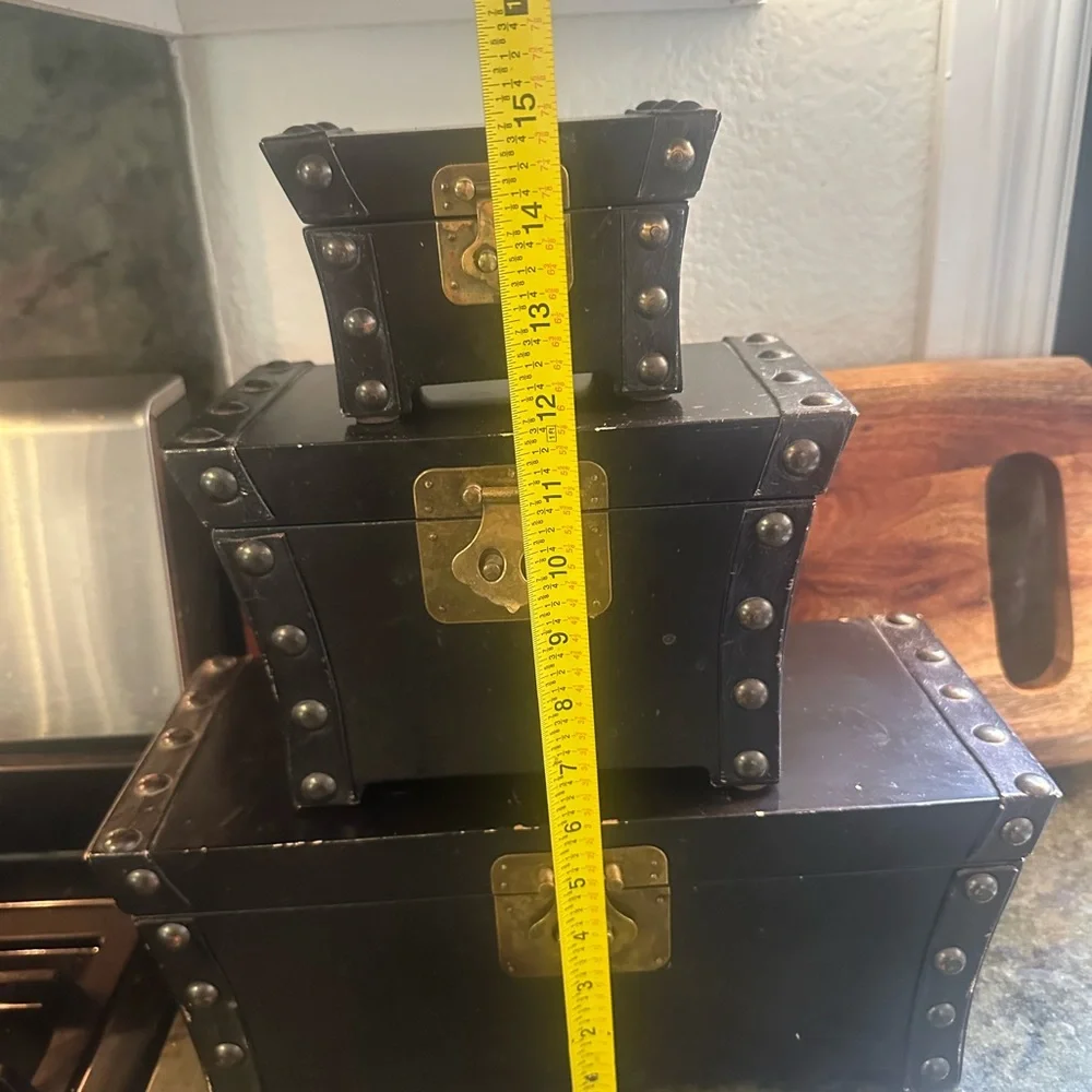 Set of 3 hinged nailhead Decorative Boxes with Brass Accents